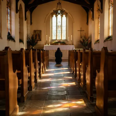 Peaceful Church Aisle Leading to Altar