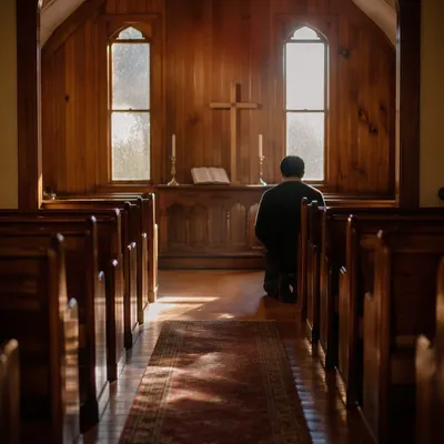 Sunlit Chapel Aisle Toward Simple Altar