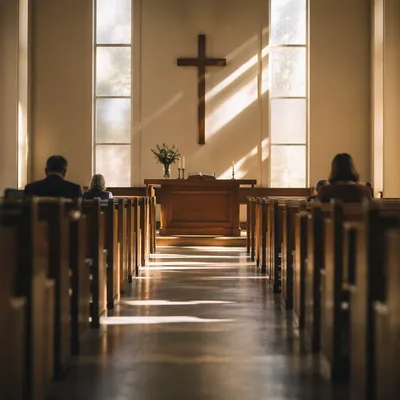 Quiet Church Aisle Toward Wooden Altar