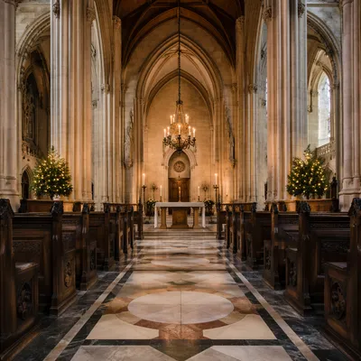Gothic Church Aisle Toward Simple Altar