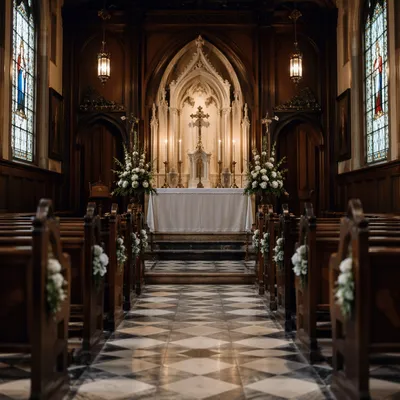 Historic Chapel Aisle Toward White Altar