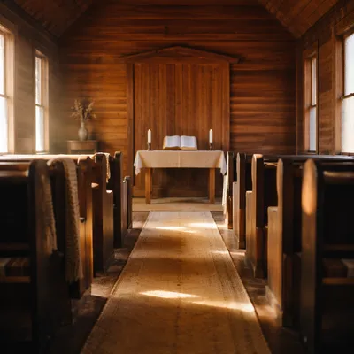 Peaceful Chapel Aisle Toward Simple Altar