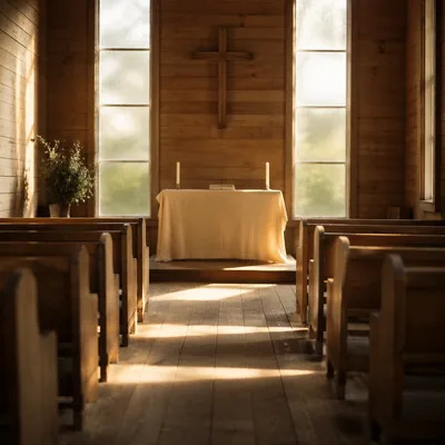 Quiet Chapel Aisle Toward Morning Altar