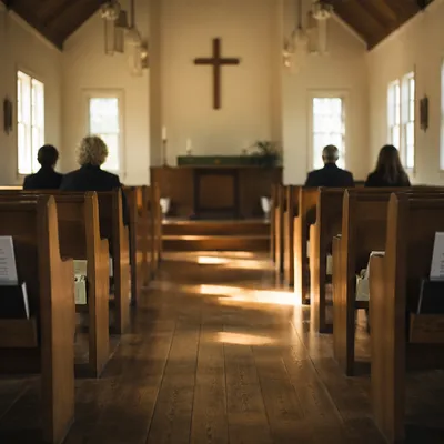Morning Chapel Aisle Toward Wooden Altar
