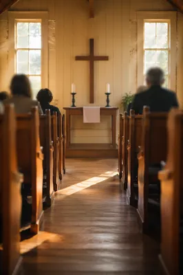 Morning Chapel Aisle Toward Wooden Altar