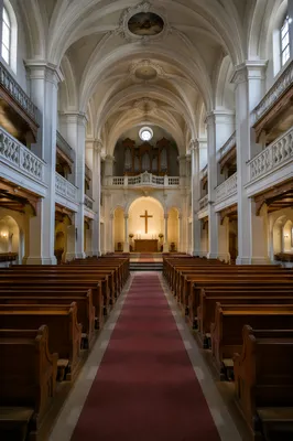 Historic Church Aisle Toward Candlelit Altar