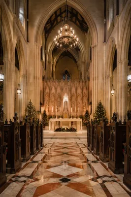 Gothic Church Aisle Toward Altar