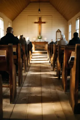 Quiet Chapel Aisle Leading to Wooden Altar