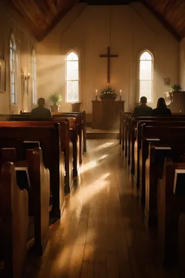 Morning Chapel Aisle Toward Wooden Altar