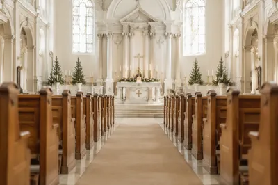 Serene Church Aisle Leading to Altar