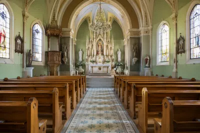 Historic Church Aisle to Ornate Altar
