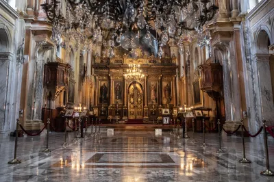 Historic Church Aisle Toward Gilded Altar