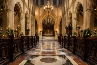 Gothic Church Aisle Toward Simple Altar