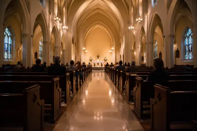 Peaceful Church Aisle Leading to Altar
