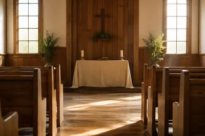 Morning Light Along a Chapel Aisle