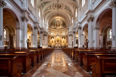 Grand Church Aisle Leading to Illuminated Altar