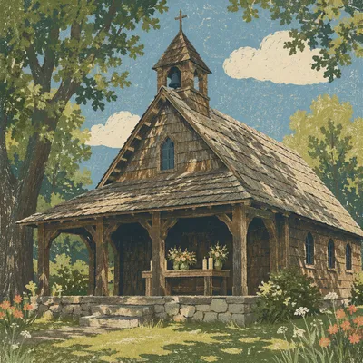 Rustic Church Altar with Flowers and Candles