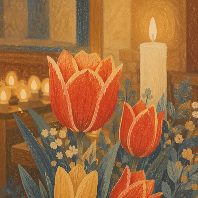 Candlelit Church Altar Tulip Arrangement