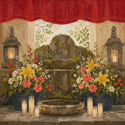 Peaceful Church Altar with Flowers and Candles