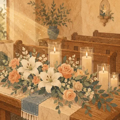 Peaceful Chapel Altar Flowers and Candles