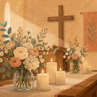 Quiet Morning Altar with Flowers and Candles