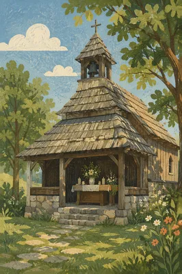 Rustic Country Church Altar with Flowers and Candles