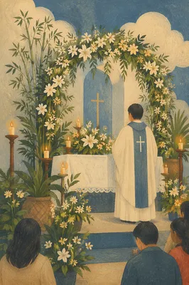 Chapel Altar Flowers and Candlelit Celebration