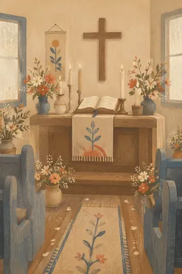 Chapel Altar with Flowers and Candles