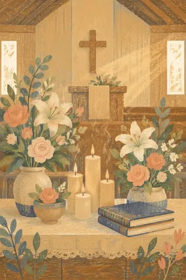 Morning Altar Flowers and Candlelight