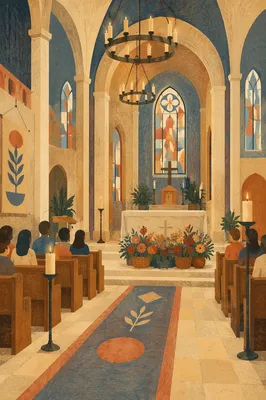 Church Altar Flowers with Candlelight