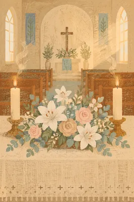 Morning Altar Flowers and Candlelight