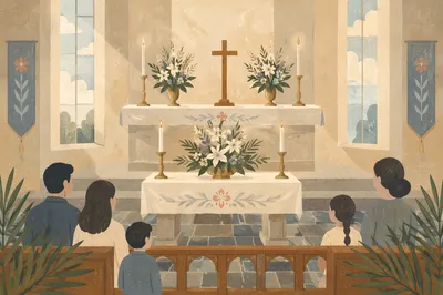 Serene Church Altar Flowers and Candles