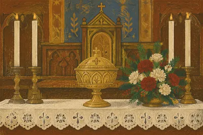 Chapel Altar Flowers and Candlelight
