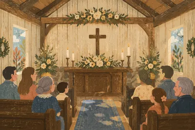 Rustic Chapel Altar Flowers and Candles