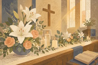 Morning Altar Flowers and Candlelight