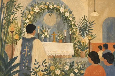 Chapel Altar with Flowers and Candles