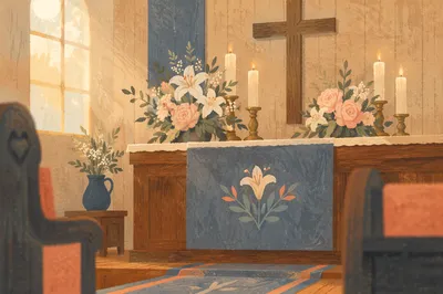 Sunday Altar Flowers and Candlelight