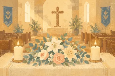 Morning Altar Flowers With Candlelight