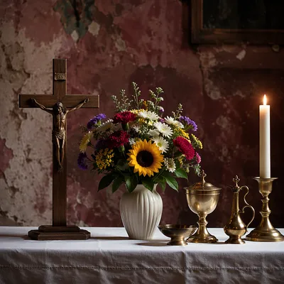 Church Altar Flowers with Candlelight
