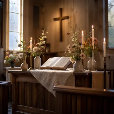 Chapel Altar with Flowers and Candles