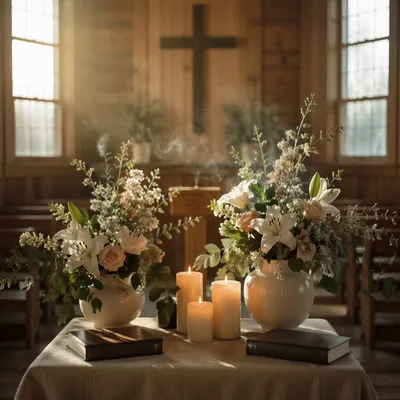Morning Church Altar with Flowers and Candles