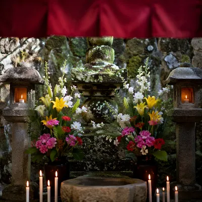 Peaceful Church Altar with Flowers and Candles
