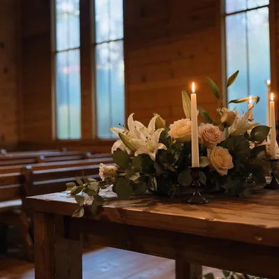 Quiet Chapel Altar Flowers and Candles