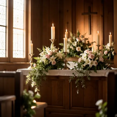 Sunday Altar Flowers and Candlelight