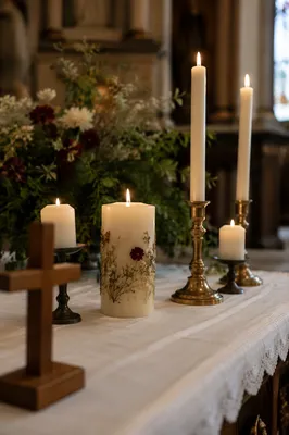 Candles and Flowers on Church Altar