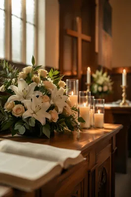 Morning Altar Flowers and Candlelight