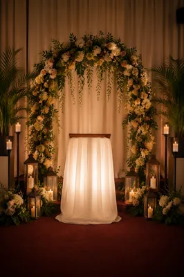 Candlelit Church Altar with Floral Arch