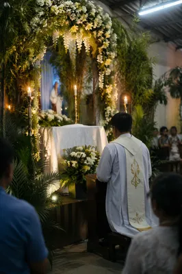 Chapel Altar Flowers and Candlelit Celebration