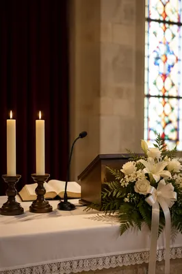 Church Altar Flowers and Candles for Worship