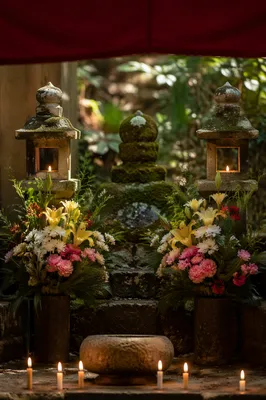 Peaceful Church Altar with Flowers and Candles